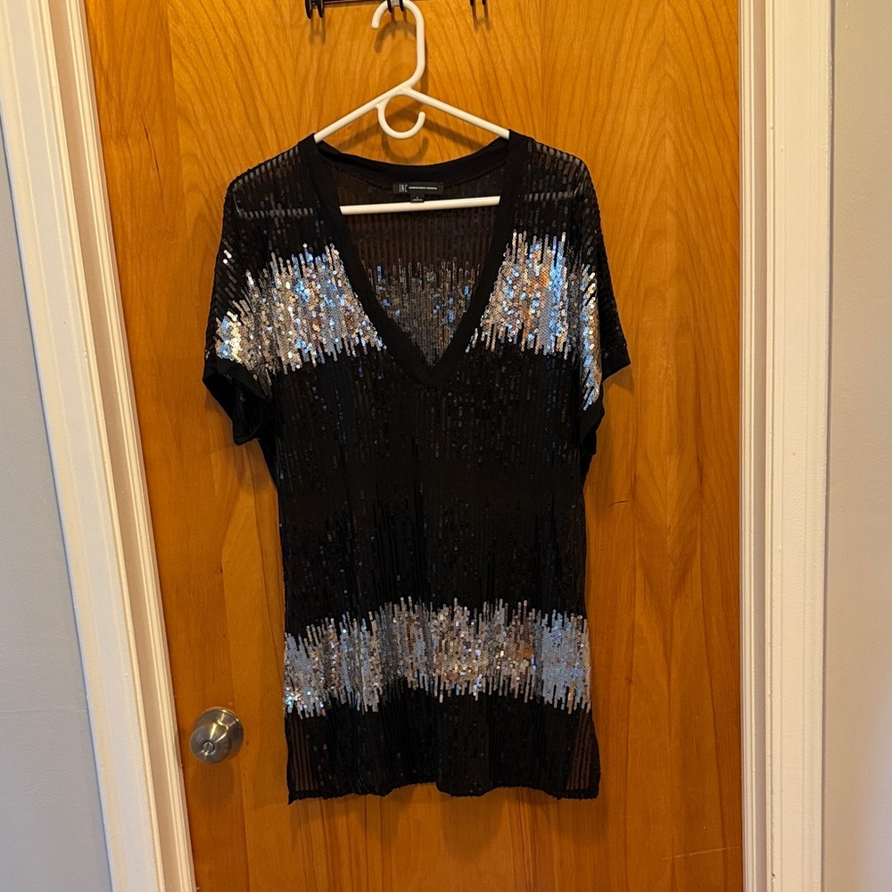 INC International Concepts Black and Silver Sequin Blouse